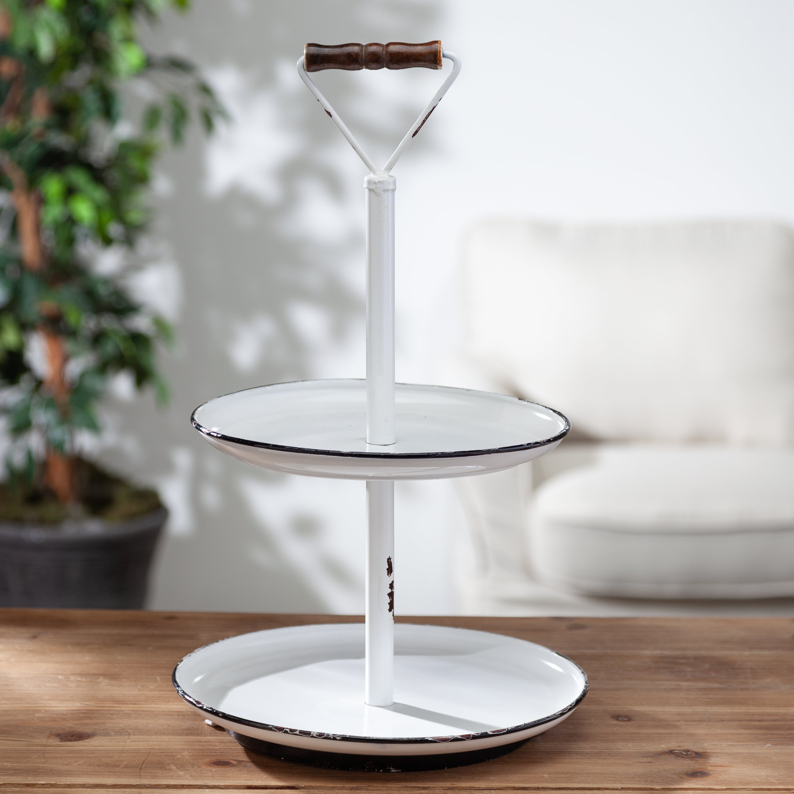 22.4 Inch Rustic Metal Two Tiered Serving Tray with Handle